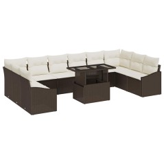 vidaXL Set di divani da giardino da 11 pezzi con cuscini in polirattan marrone