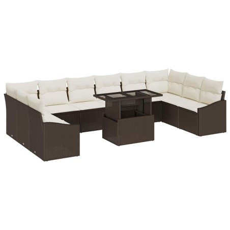 vidaXL Set di divani da giardino da 11 pezzi con cuscini in polirattan marrone