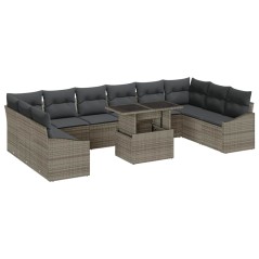 vidaXL Set di divani da giardino da 11 pezzi con cuscini grigi in polirattan
