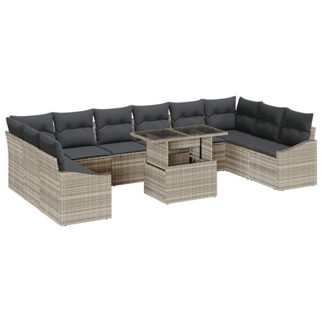 vidaXL Set da giardino di 11 pezzi con cuscini grigio chiaro in rattan sintetico