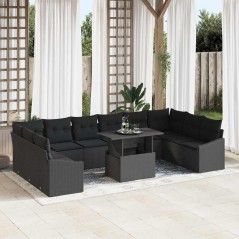 vidaXL Set Giardino 11 Pezzi con Cuscini in Rattan Nero