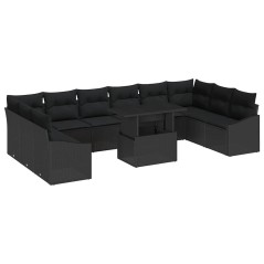 vidaXL Set Giardino 11 Pezzi con Cuscini in Rattan Nero