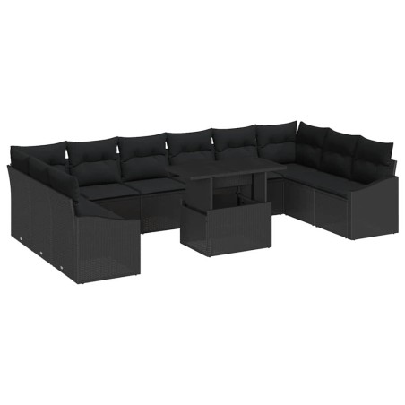vidaXL Set Giardino 11 Pezzi con Cuscini in Rattan Nero