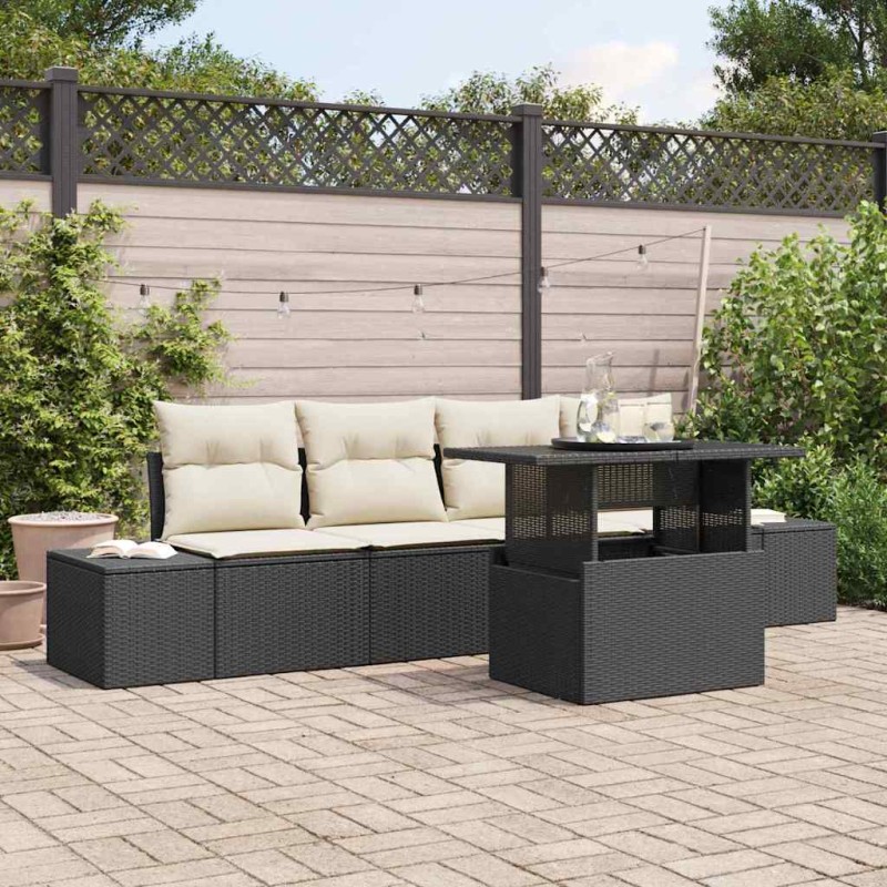 vidaXL Set da Giardino 5 Pezzi con Cuscini in Rattan Nero