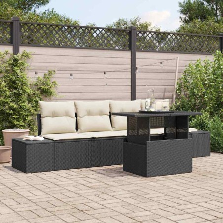 vidaXL Set da Giardino 5 Pezzi con Cuscini in Rattan Nero