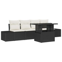 vidaXL Set da Giardino 5 Pezzi con Cuscini in Rattan Nero