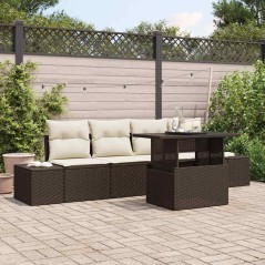 vidaXL Set di divani da giardino 5 pezzi con cuscini marroni in rattan sintetico