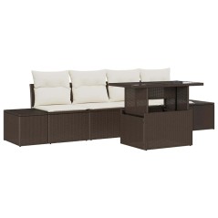 vidaXL Set di divani da giardino 5 pezzi con cuscini marroni in rattan sintetico