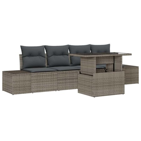vidaXL Set di divani da giardino 5 pezzi con cuscini grigi in rattan sintetico