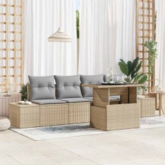 vidaXL Set di mobili da giardino 5 pezzi con cuscini - Beige in rattan sintetico