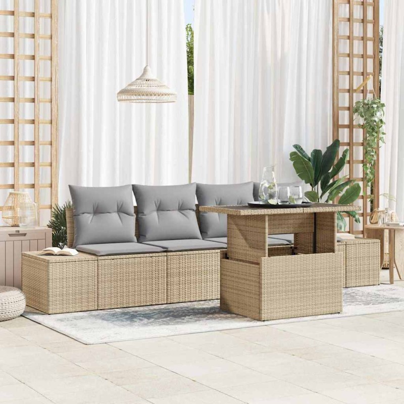 vidaXL Set di mobili da giardino 5 pezzi con cuscini - Beige in rattan sintetico