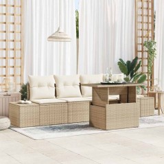vidaXL Set di divani da giardino 5 pezzi con cuscini beige in polirattan