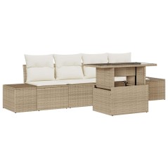 vidaXL Set di divani da giardino 5 pezzi con cuscini beige in polirattan