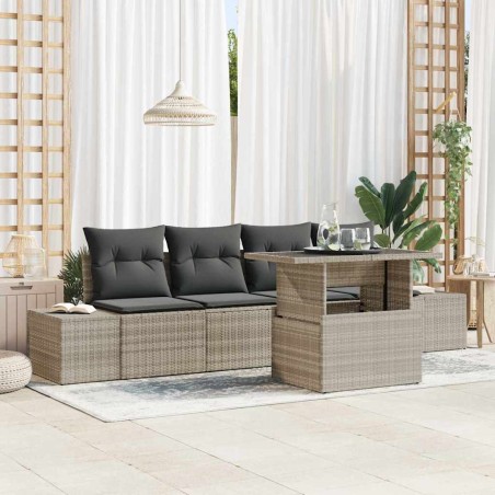 vidaXL Set da giardino 5 pezzi con cuscini grigi in rattan sintetico
