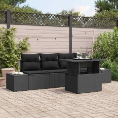 vidaXL Set di divani da giardino a 5 pezzi con cuscini in rattan sintetico nero