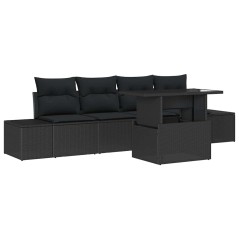 vidaXL Set di divani da giardino a 5 pezzi con cuscini in rattan sintetico nero