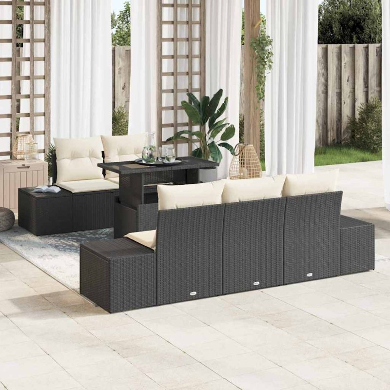 vidaXL Set da Giardino in 6 Pezzi con Cuscini Neri in Rattan Sintetico