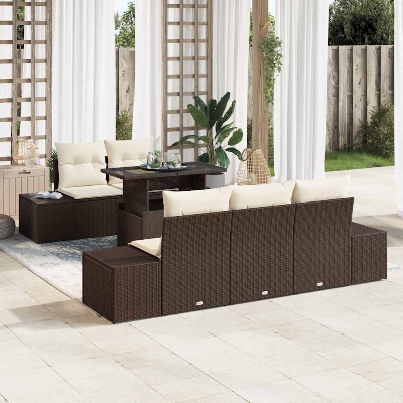 vidaXL Set da Giardino di 6 Pezzi con Cuscini Marrone in Rattan Sintetico