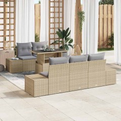 vidaXL Set di divani da giardino da 6 pezzi con cuscini beige in polirattan