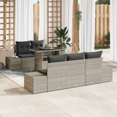 vidaXL Set di Divani da Giardino 6 Pezzi con Cuscini Grigio Chiaro in Rattan Sintetico