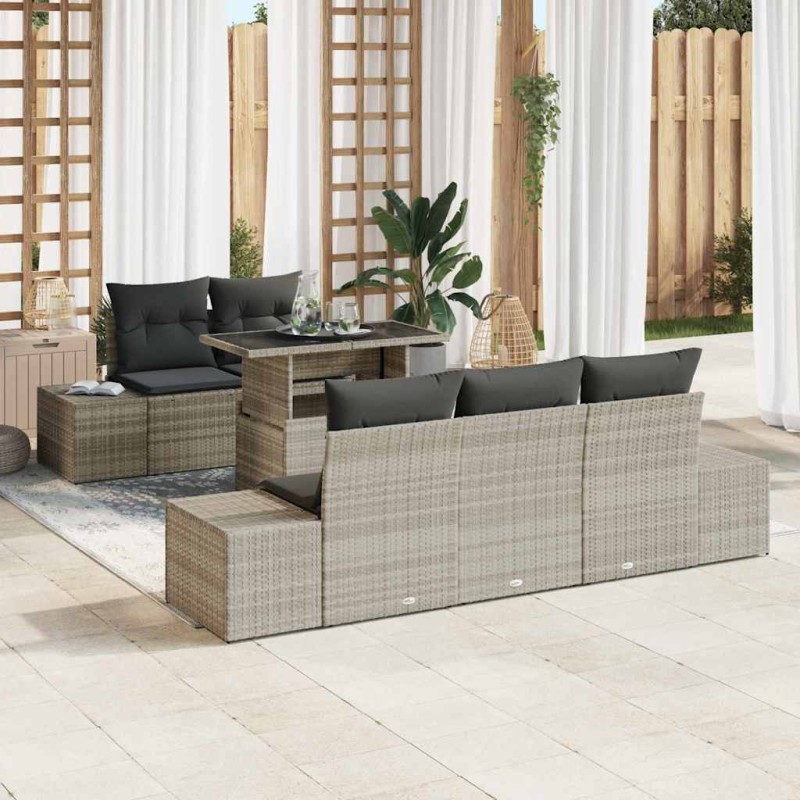 vidaXL Set di Divani da Giardino 6 Pezzi con Cuscini Grigio Chiaro in Rattan Sintetico