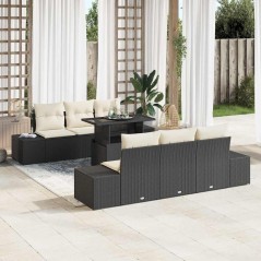 vidaXL Set di divani da giardino in 7 pezzi con cuscini in rattan nero