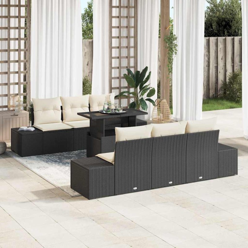 vidaXL Set di divani da giardino in 7 pezzi con cuscini in rattan nero