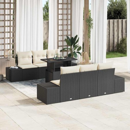 vidaXL Set di divani da giardino in 7 pezzi con cuscini in rattan nero
