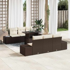 vidaXL Set di mobili da giardino da 7 pezzi con cuscini marroni in rattan sintetico
