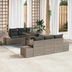 vidaXL Set di Divani da Giardino a 7 Pezzi con Cuscini Grigi in Rattan