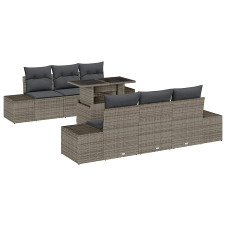 vidaXL Set di Divani da Giardino a 7 Pezzi con Cuscini Grigi in Rattan