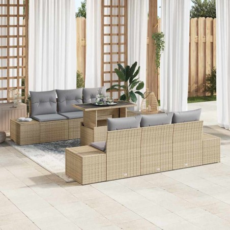 vidaXL Set divani giardino 7 pezzi con cuscini beige in rattan sintetico