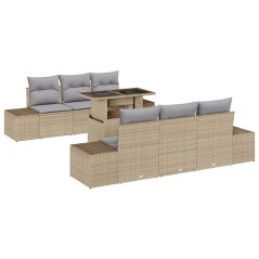 vidaXL Set divani giardino 7 pezzi con cuscini beige in rattan sintetico