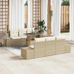 vidaXL Set divano da giardino 7 pezzi con cuscini beige in rattan sintetico
