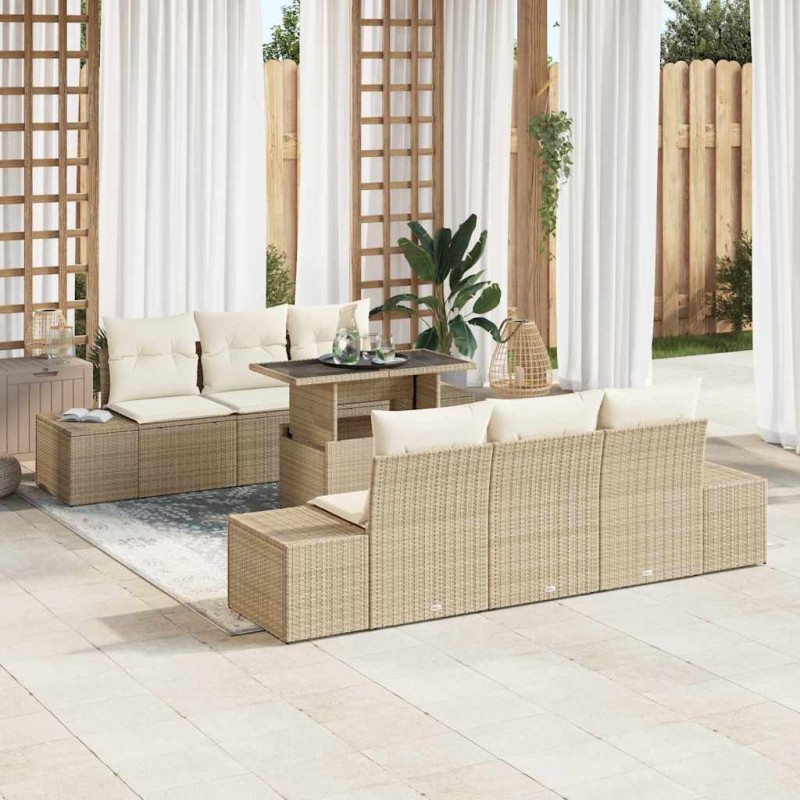 vidaXL Set divano da giardino 7 pezzi con cuscini beige in rattan sintetico