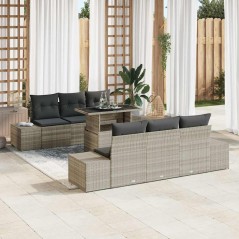 vidaXL Set di divani da giardino 7 pezzi con cuscini grigio chiaro in rattan sintetico