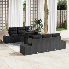 vidaXL Set di divani da giardino in 7 pezzi con cuscini in rattan nero