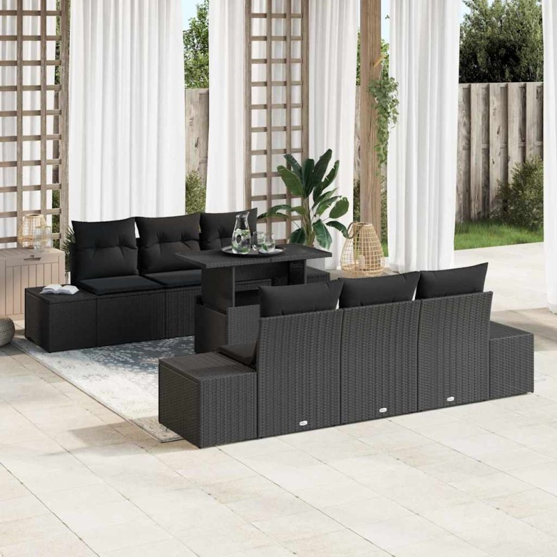 vidaXL Set di divani da giardino in 7 pezzi con cuscini in rattan nero