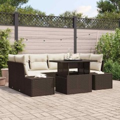 vidaXL Set di divani da giardino da 7 pezzi con cuscini in rattan poliestere marrone