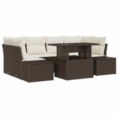 vidaXL Set di divani da giardino da 7 pezzi con cuscini in rattan poliestere marrone