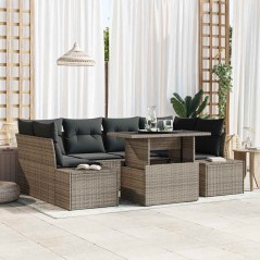 vidaXL Set di divani da giardino 7 pezzi con cuscini grigi in rattan