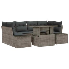 vidaXL Set di divani da giardino 7 pezzi con cuscini grigi in rattan