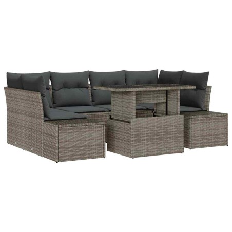 vidaXL Set di divani da giardino 7 pezzi con cuscini grigi in rattan