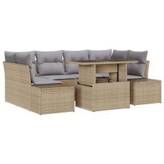 vidaXL Set di Divano da Giardino da 7 Pezzi con Cuscini Beige in Rattan Sintetico