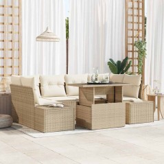 vidaXL Set Divano da Giardino 7 Pezzi con Cuscini Beige in Rattan Sintetico