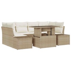 vidaXL Set Divano da Giardino 7 Pezzi con Cuscini Beige in Rattan Sintetico