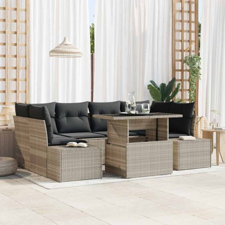 vidaXL Set di divani da giardino da 7 pezzi con cuscini grigio chiaro in rattan