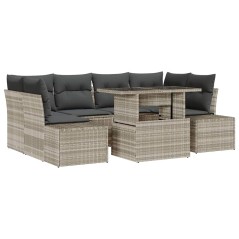 vidaXL Set di divani da giardino da 7 pezzi con cuscini grigio chiaro in rattan