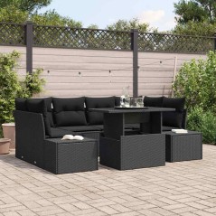 vidaXL Set di divani da giardino con 7 pezzi e cuscini in rattan sintetico nero