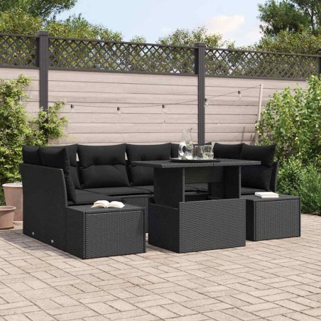 vidaXL Set di divani da giardino con 7 pezzi e cuscini in rattan sintetico nero